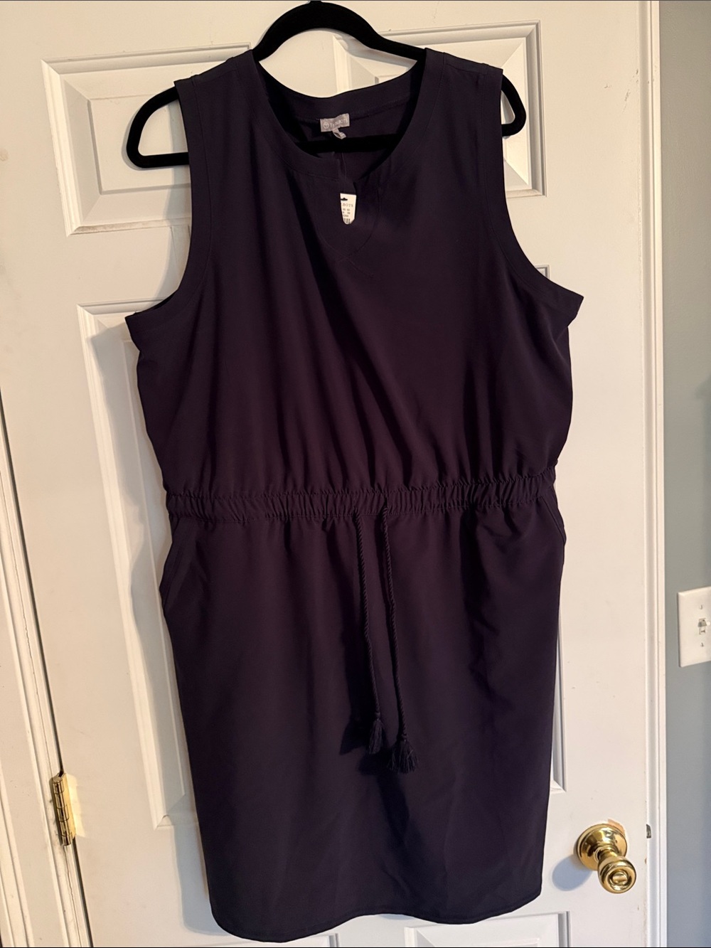 Sleeveless Drawcord Midi Dress in Navy Blue